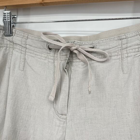 J. Jill Cropped Linen Pants Women's 8 Petite Cream Straight Leg Front Tie - Picture 3 of 9